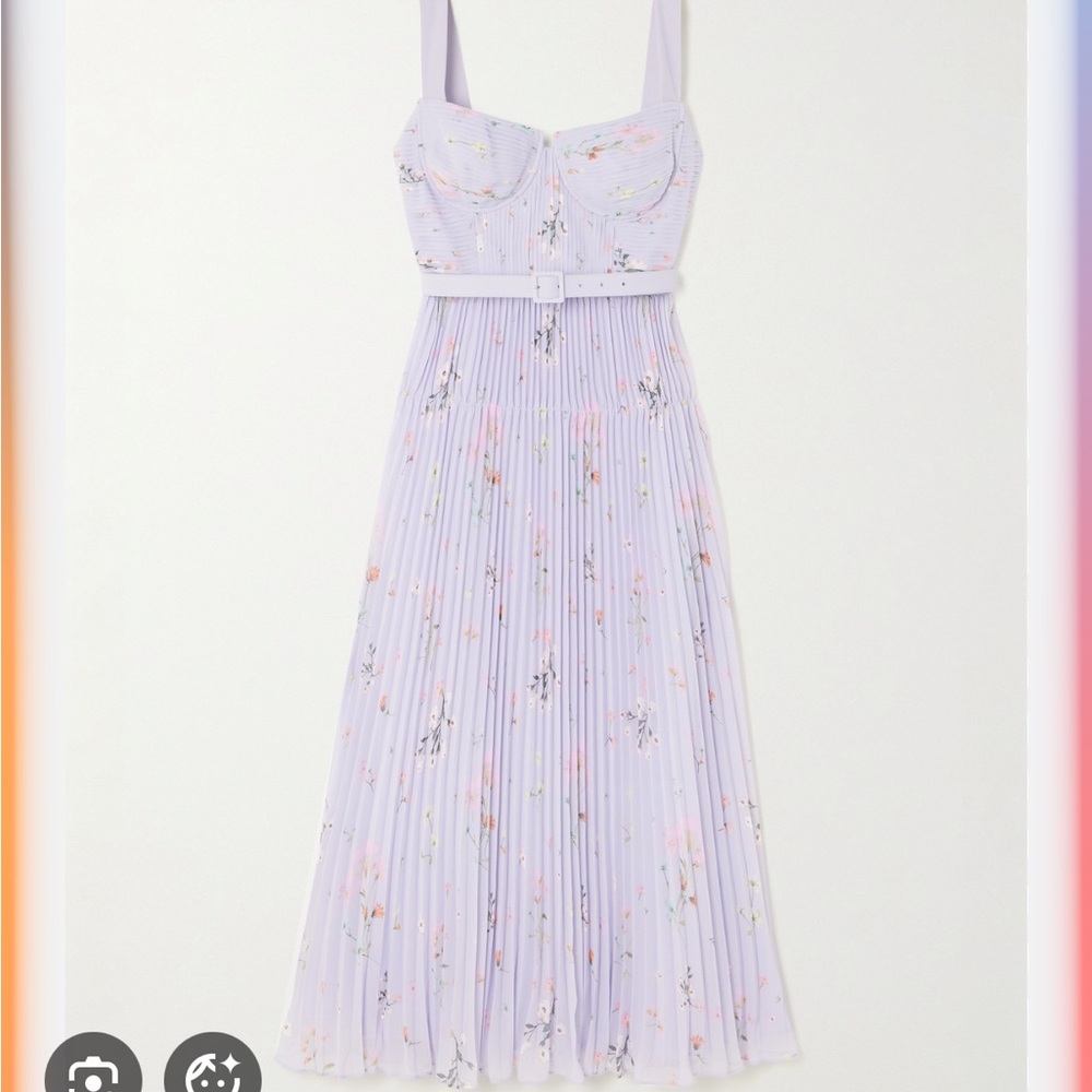 Self-Portrait Lilac Pleated Floral Midi Dress